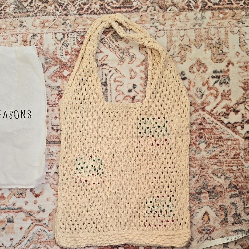 New 8 Other Reasons Ma Cherie Crochet Tote with Cherry Embroidery in Ivory - Picture 3 of 5